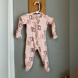 kate quinn Pink and Brown Alphabet Kids Footie